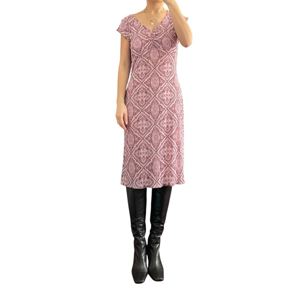 Jacob Vintage Pink Paisley Midi Cap Sleeve Dress Size US 9/10